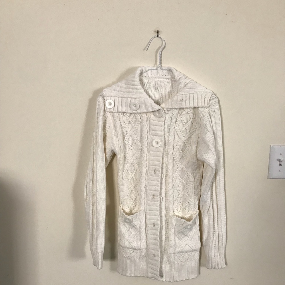 Cream cable knit button up sweater